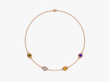 Rose gold necklace with colorful gemstones, fine jewelry